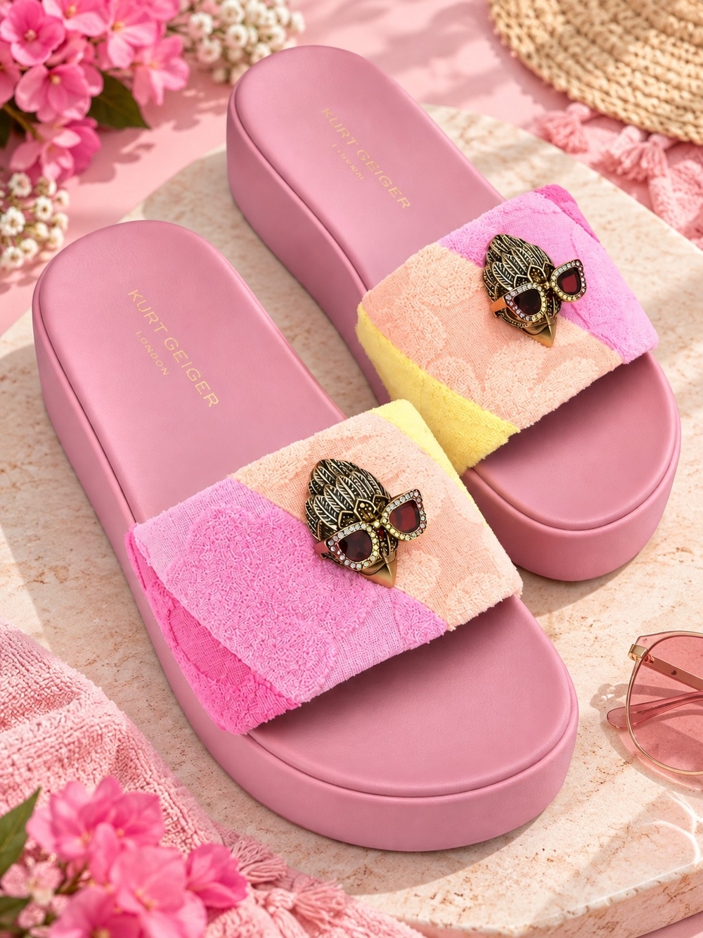 Kurt Geiger London Pink Meena Eagle Platform Slides Size 9.5